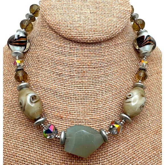 Eclectic Chunky JS Collections Mixed Bead Necklace Boho Glam Earthy Tones - Picture 6 of 6